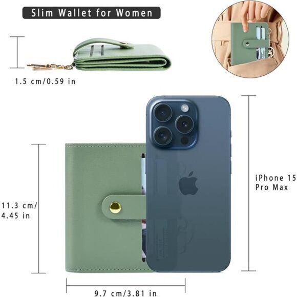 RFID Blocking Wallet for Women Small Leather Card Holder with Zipper Keychain - Picture 2 of 7